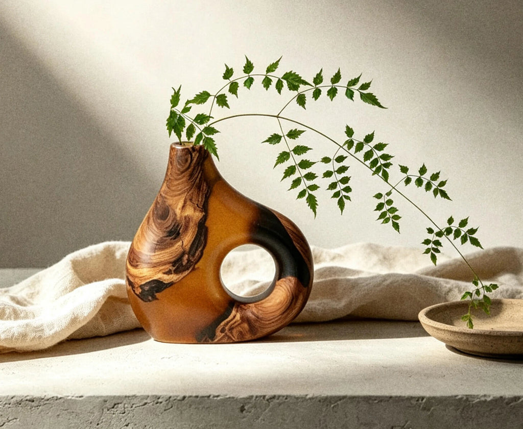 Sculptural Wood & Resin Vase